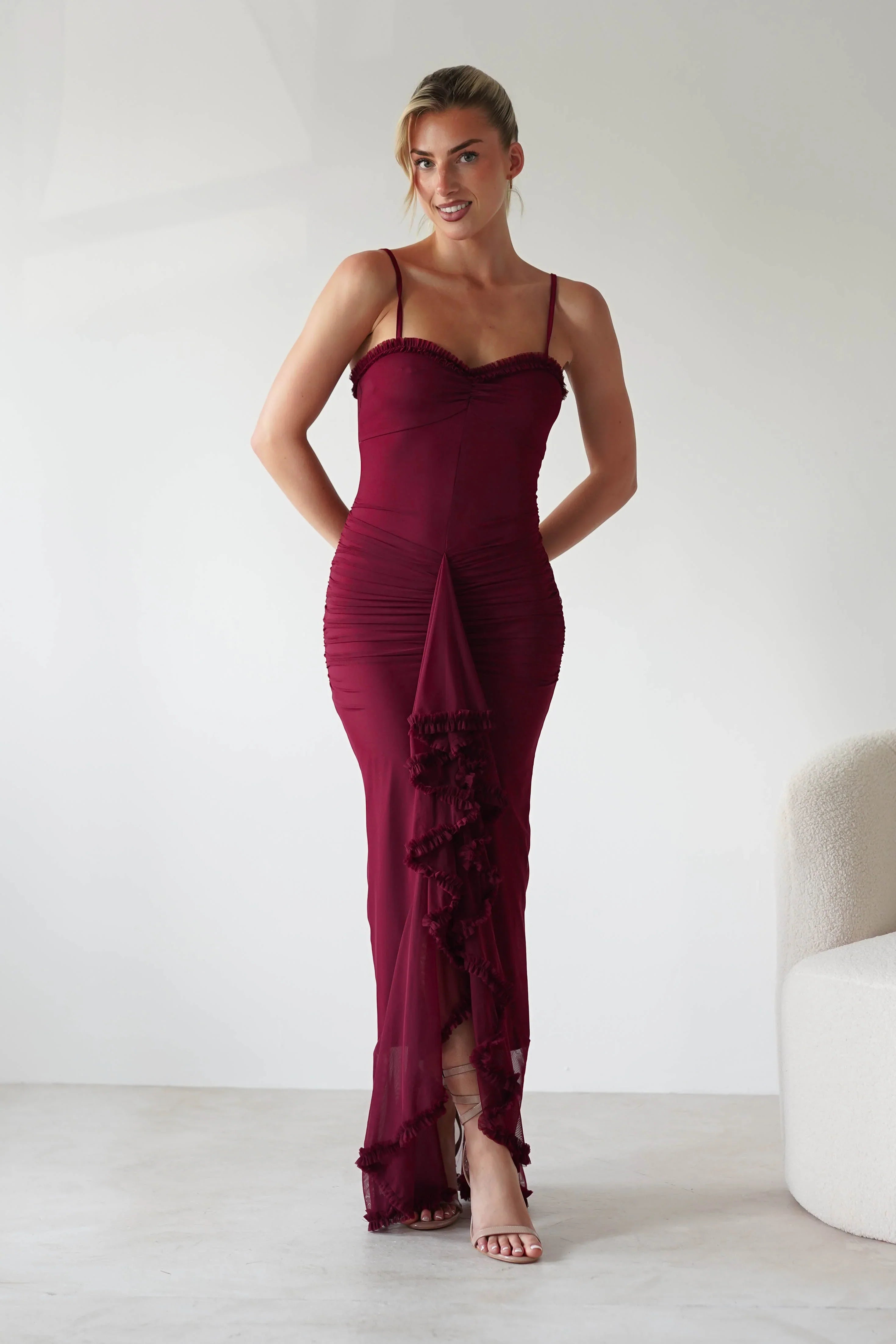 Elara | Ruched Mesh Maxi