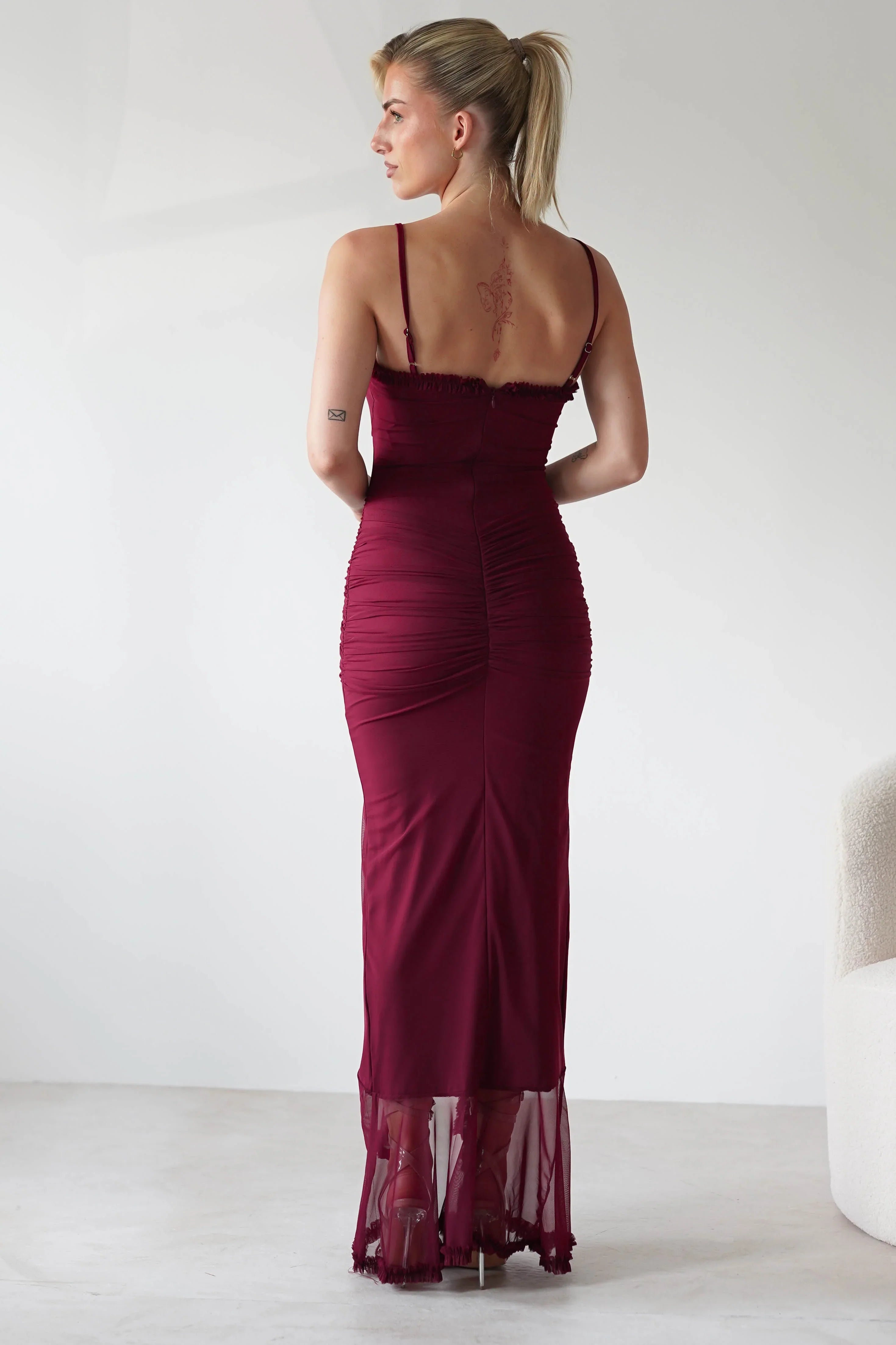 Elara | Ruched Mesh Maxi