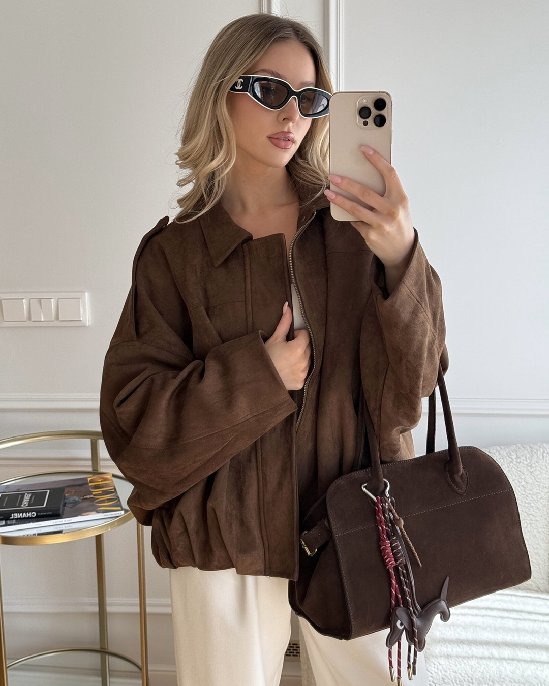Amber Suede Bomber Jacket