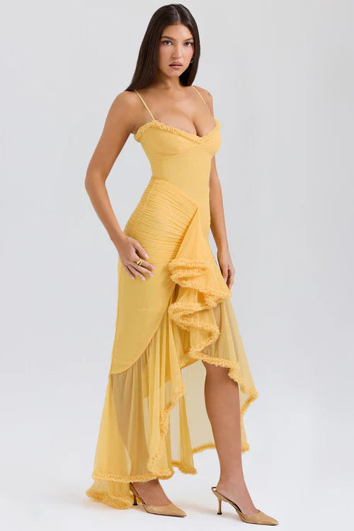 Elara | Ruched Mesh Maxi