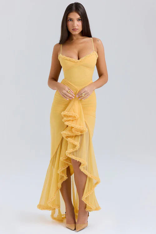 Elara | Ruched Mesh Maxi