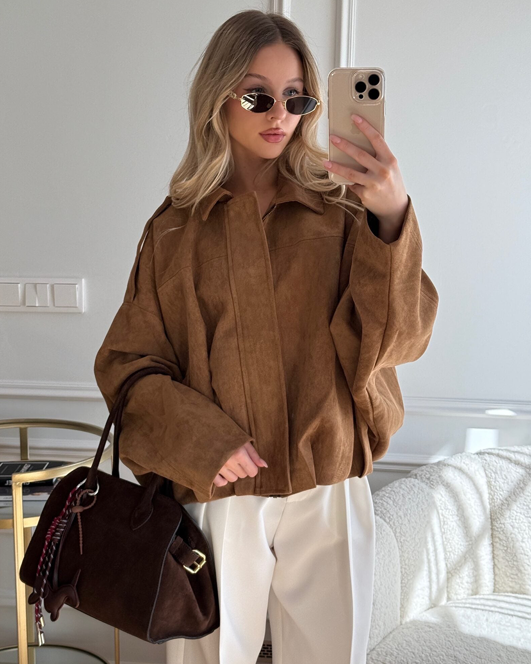 Amber Suede Bomber Jacket